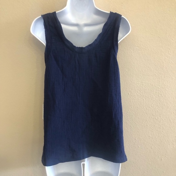 Three Dots Women’s Navy Blue Gauze Raw Hemline V-Neck Sleeveless Tank Size M - Picture 2 of 14